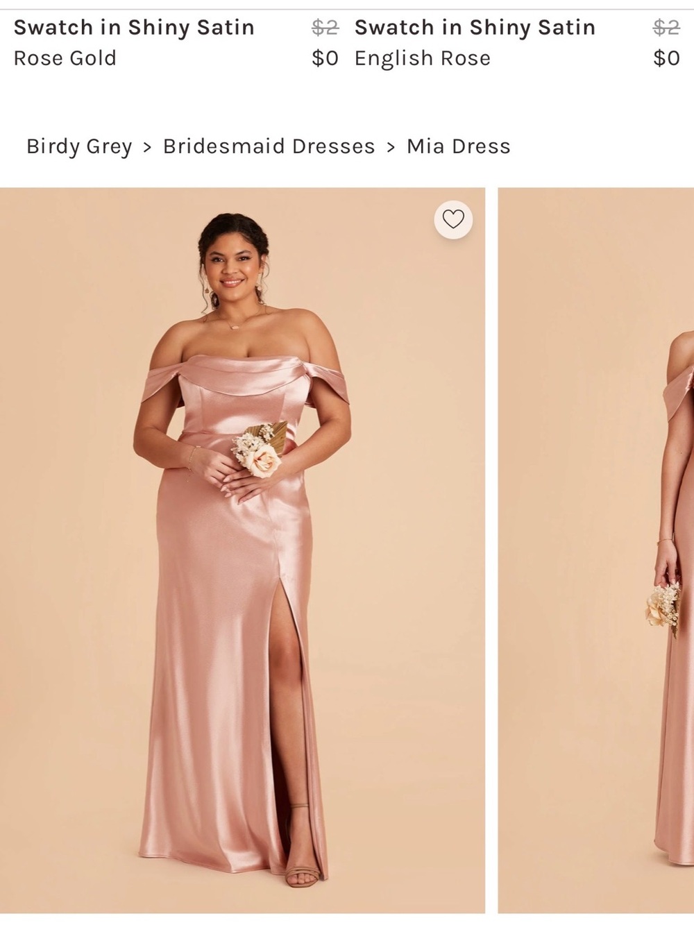 Mia Off-Shoulder Satin Dress in Rose Gold